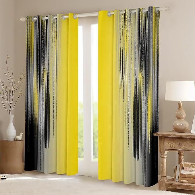 jejeloiu Yellow and Black Curtains for Bedroom Living Room (2 Panels, 38 x 45 Inch) Modern Art Blackout Curtains for Kids Adults Messy Rust Darkening Drapes Gradient Stryle Window Treatments