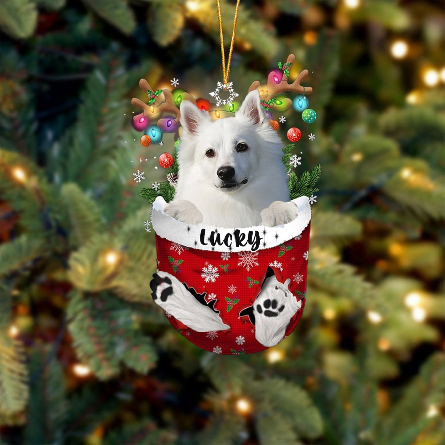 American Eskimo Dog Christmas Ornament, American Eskimo in Snow Pocket Christmas Tree Ornament, Dog Lovers Gift Idea Xmas Decor, Christmas Decorations for Tree, Christmas Ornament Gift for Dog Lovers