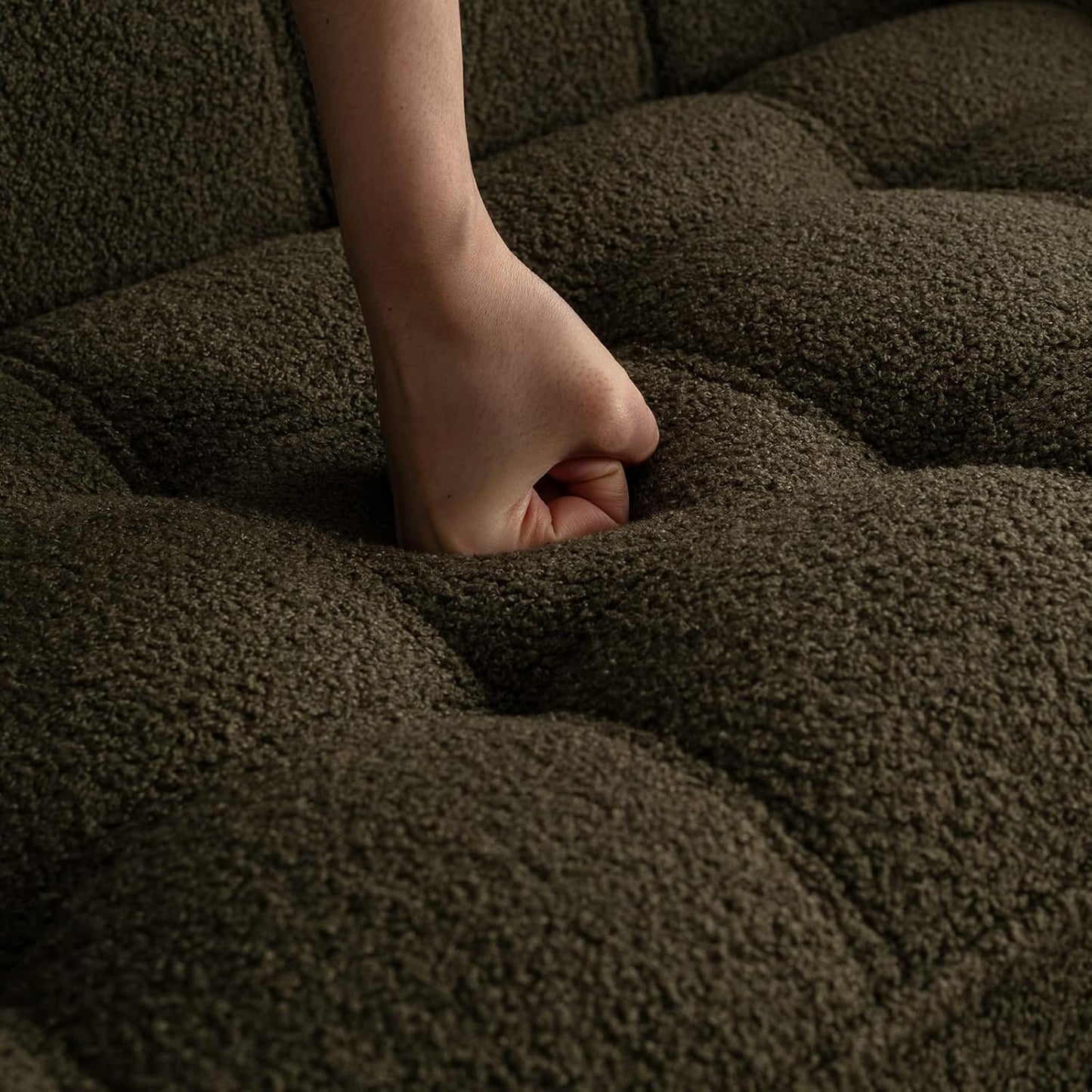 48" Small Loveseat Sofa, Modern Sherpa Mini Sofa Couch 2-Seater Fluffy Love Seat with Quilting Backs and Wood Legs for Living Room, Bedroom and Small Space, Green