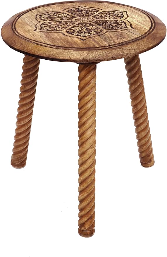 COTTON CRAFT Solid Wood End Table - Hand Carved Accent Table - Global Boho Side Table - Easy to Assemble Round Table - Small Spaces Entryway Living Room Bedside Farmhouse - 18 Inches Round - Natural
