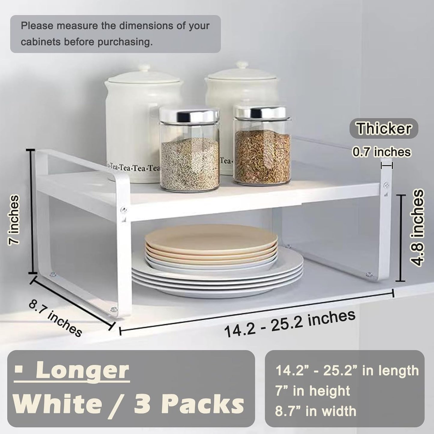 3 Pack Expandable Cabinet Shelf Organizer Kitchen Shelf Riser Stackable Pantry Shelves Kitchen Organizers and Storage Metal Spice Rack Countertop Organizer Cupboard Adjustable Shelfs Desk Rack Shelf