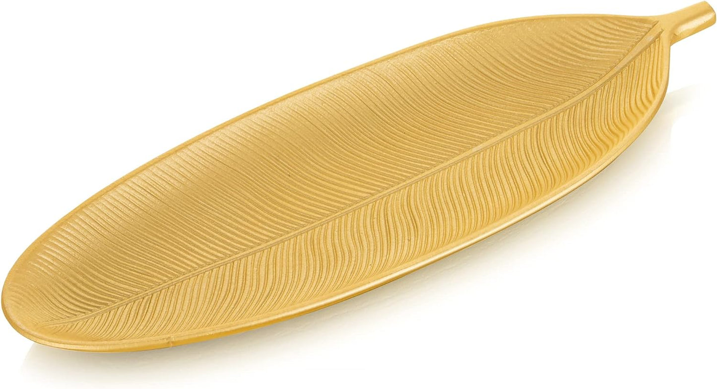 Hanobe Leaf Wooden Decorative Tray: Leaf Shaped Wood Key Tray Decor Leaves Bowl for Crystal Small Candle, Gold