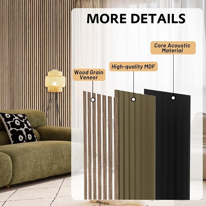 RITOLLO 4 Pack Wood Panels for Wall, 90.55"×12.6" Wood Slat Acoustic Panels for Wall, Soundproof Panels, 3D Fluted Panels for Interior Wall Decor (Natural Walnut)