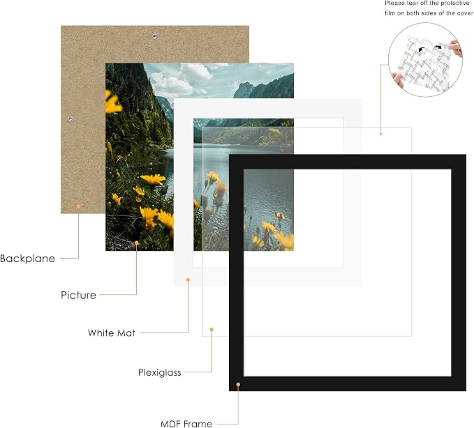 Picrit 20x20 Picture Frame 3 Pack, Black Poster Frame, Display Poster 16 x 16 with Mat or 20 x 20 without Mat for Horizontal or Vertical Wall Mounting