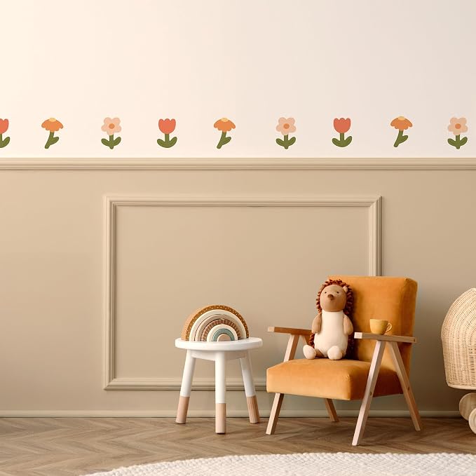 Teddylabels - Retro Flowers - Easy-to-Apply & Removable Wall Stickers: Transform Your Toddlers Bedroom with Durable, Vibrant Peel-and-Stick Wall Decor – Stickers for Kids