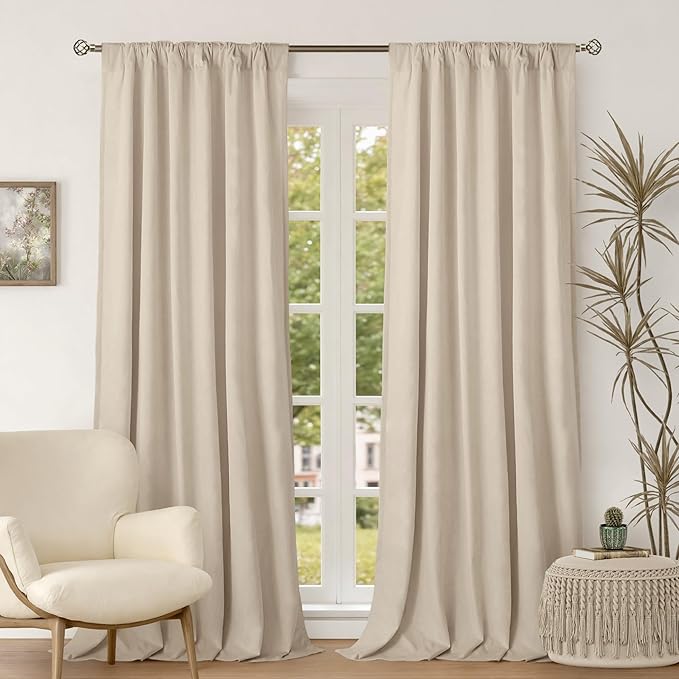 BGment Cream Beige Velvet Curtains 102 Inches Long for Living Room, Thermal Insulated Room Darkening Velvet Drapes Window Treatment with Back Tab and Rod Pocket, Set of 2 Panels, 52 x 102 Inch