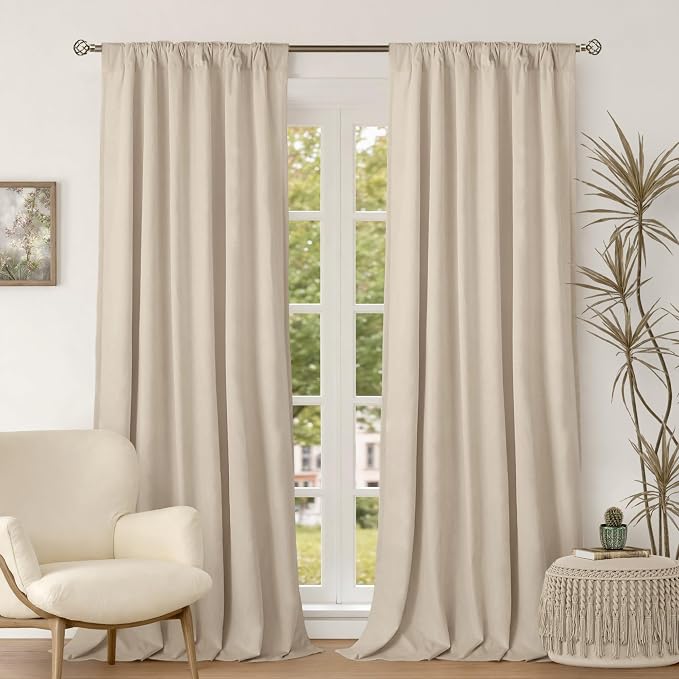 BGment Luxury Velvet Curtains 80 Inches Long for Bedroom, Thick Noise Reduce Thermal Insulated Room Darkening Back Tab and Rod Pocket Window Drapes for Living Room, 2 Panels, 52 x 80 Inch, Cream Beige