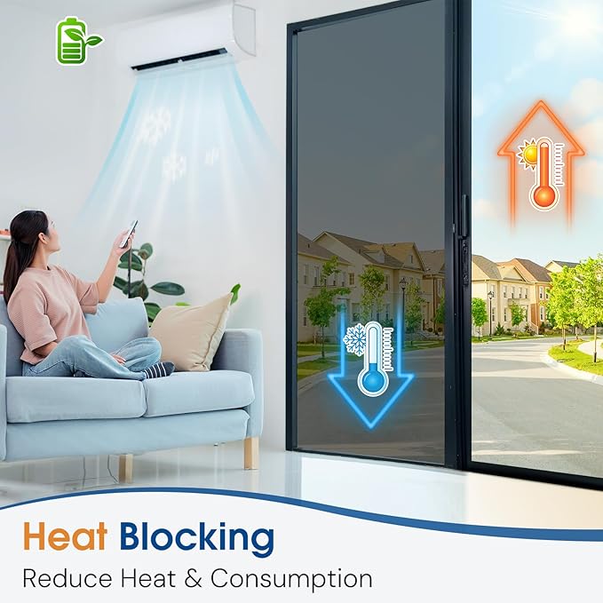 Homein One Way Privacy Window Film with Tool Window Tint for Home Heat Control Sun Blocking Anti UV Mirror Reflective Covering See Out Not in Static Cling No Glue Black-Sliver 23.6" x 78.7"