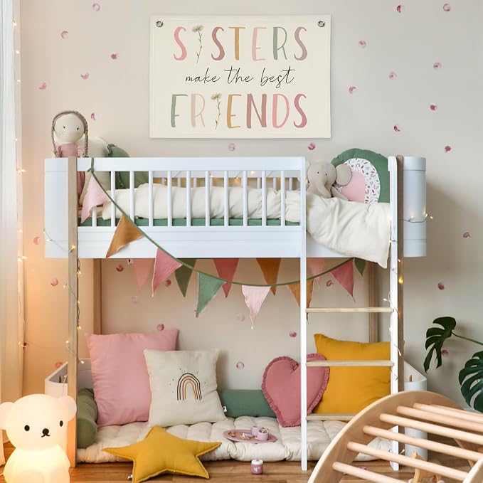 Girls Room Decor, Sisters Make The Best Friends Wildflower Wall Decor Banner Flag for Sisters Room Decoration，Boho Nursery Decor Baby Girls Toddler Kids Bedroom 30x20,girlroom