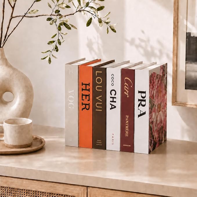 Luxe Style 6-Piece Faux Books for Home Decor, Decorative Faux Book Boxes for Coffee Table Styling, Aesthetic Living Room, Bookshelf, Bedroom & Office Decor