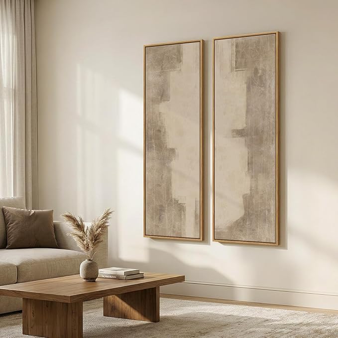 Long Narrow Framed Neutral Abstract Vertical Wall Art Set of 2, Oversized Modern Canvas Prints Paintings Artwork for Walls, Beige Minimalist Pictures for Hallway Entryway Living Room Bedroom Wall Decor