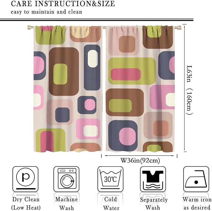 JESTRONRY Mid Century Curtains, Vintage Classic 1950S 1960S Retro Abstract Geometric Modern Home Decor Blackout Rod Pocket Window Drapes for Living Room Bedroom 72x63in