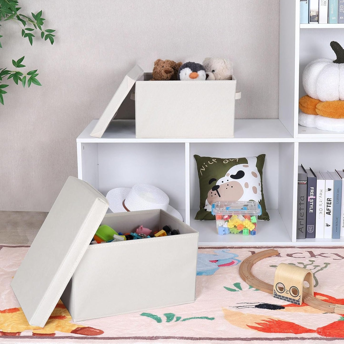 WUIKE 3 Pack Large Fabric Storage Baskets with Cover for Bedroom, Closet Storage Bins with Lids for Clothes, Towel, Blanket, Purse, Hats