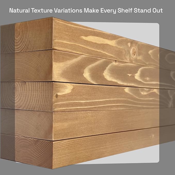 Natural Wood Floating Shelves for Wall 36 Inches Long, Oak Wooden Shelf | Solid Wood, Heavy Duty 36 Inch, Large Wall Shelf for Bathroom Bedroom Kitchen, Farmhouse, Oak Finish, 36W × 6.7D, Set of 2