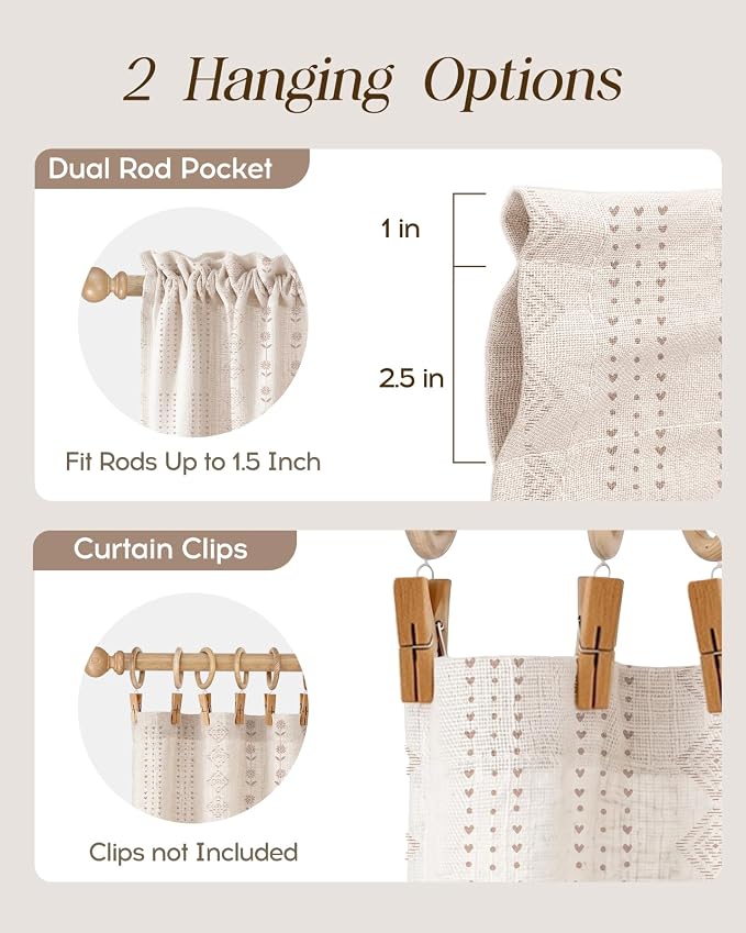 Miss Adola Valance Curtain for Windows - 16 Inch Linen Blend Farmhouse Beige Striped Valance for Kitchen Living Room Bedroom Bathroom Boho Short Curtain with Rod Pocket, 1 Panel