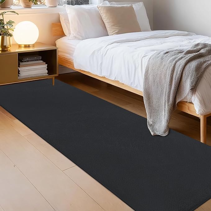 qulint Dark Grey Runners for Hallways Non Slip, 2x8 Runner Rug for Kitchen Modern Soft Thickened Memory-Foam Indoor Living Room Rug, Minimalist Solid Carpet for Bedroom Entrance Home Decor