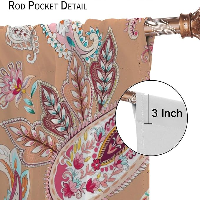 Paisley Print Curtains, Featuring Abstract Floral and Botanical Motifs in A Bohemian Style, Suitable for Bedrooms, Living Rooms and Offices As Blackout Curtains.42X63 Inch