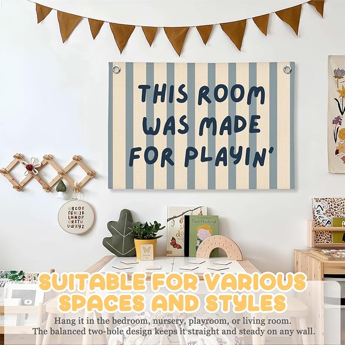 Playroom Wall Decor, This Room Was Made For Playin Linen Canvas Banner, Toddler Playroom Decor Kids Toy Room Nursery Wall Decor for Toddler Boys Bedroom, 30x20 Inch