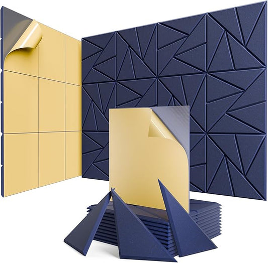 12 Pack Acoustic Panels with Self-Adhesive, 12"X 12"X 0.4"Sound Proof Foam Panels, Sound Panels High Density, Soundproof Wall Panels for Home Studio Office-Dark Blue