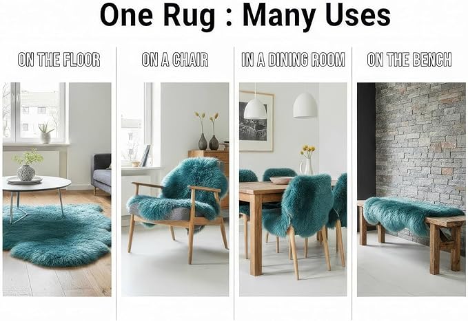 Beach Blue Genuine Sheepskin Rug 2x3 ft, Real Fluffy Single Pelt Fur Accent Rug for Chair, Seat Cover, Nursery & Home Decor, Natural & Soft Shaggy Throw