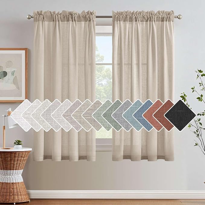 H.VERSAILTEX Light Filtering Linen Textured Curtains for Living Room Window Treatment Natural & Durable Privacy Added Draperies/Drapes/Panels/Treatment, Rod Pocket (2 Pack, 52 x 54 Inch, Angora)