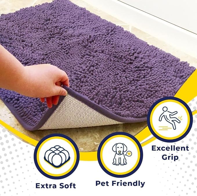 Muddy Mat® | Super Water Absorbent Door Mat Indoor, Microfiber Quick Dry Chenille Entryway Rug, Slip Resistant Front Door Mat, Indoor Mats for Entryway, Machine Washable Pet Rug, Lavender 28" x 48"