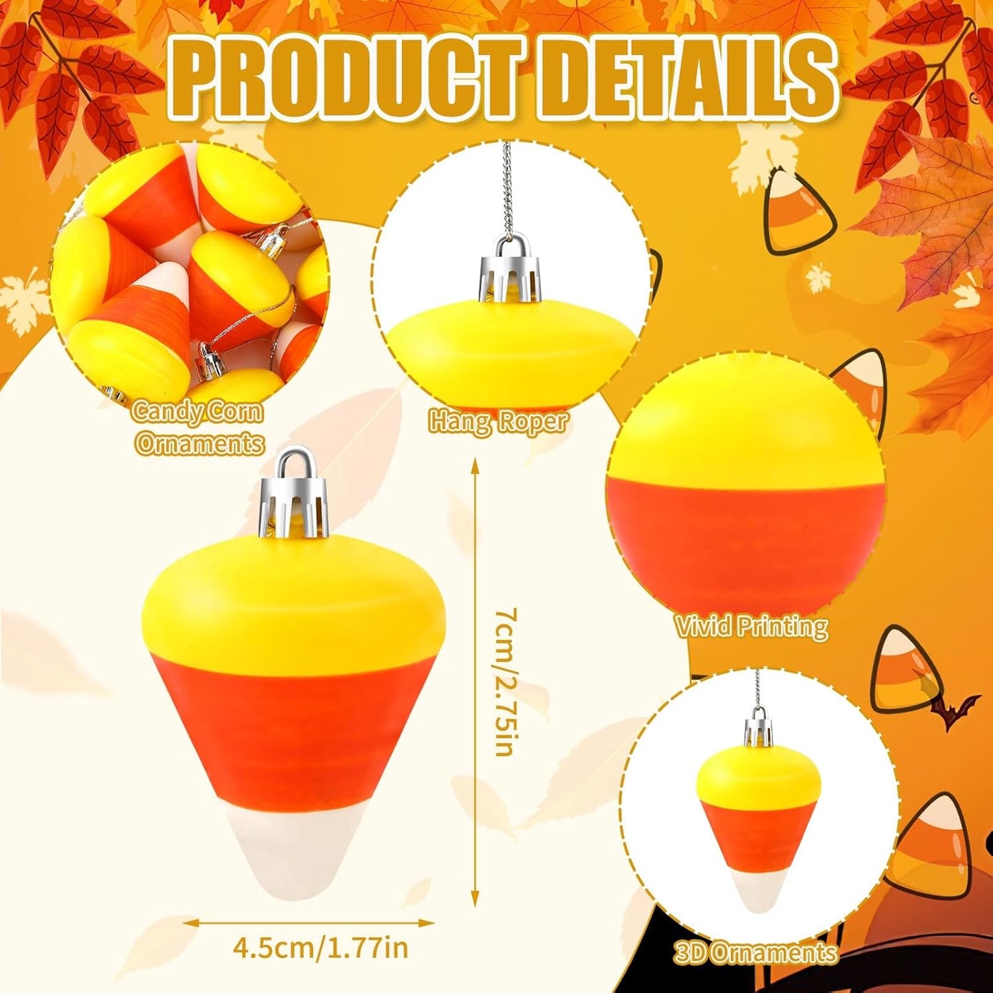 JULMELON 24Pcs Halloween Hanging Ornaments Candy Corn Decorations Halloween Tree Decoration Candy Corn Ornaments for Home Party Decor