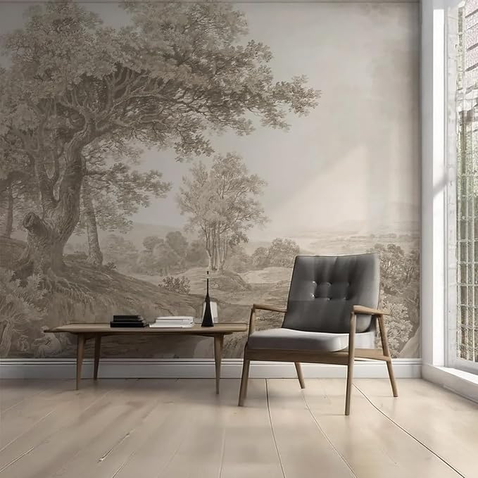 YQWDMX - Beige Forest Peel and Stick Wallpaper Jungle Self-Adhesive Mural for Bedroom ZY16 S