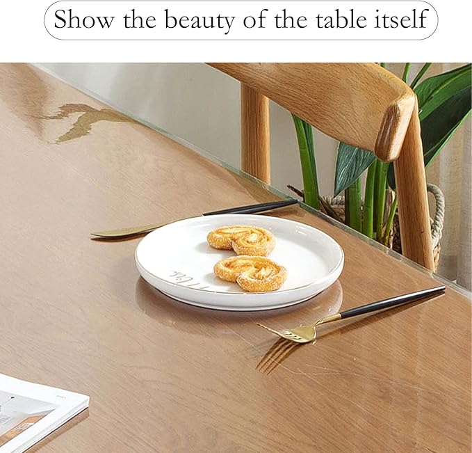 Jeloris Plastic Clear Rectangle Tablecloth Vinyl PVC Waterproof Tablecloth Embroidered Lace Edge Transparent Table Cover for Kitchen Dining Coffee Table (43x62 inch, Brown)