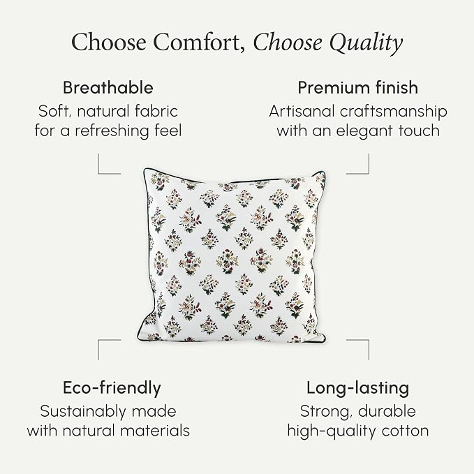 CPC 100% Cotton Throw Pillow Covers 24x24 Inch, Set of 2 Green Block Print Pattern Couch Pillow, Cute Boho Decorative Pillows for Living Room, Bedroom with Hidden Zipper- Fall Green