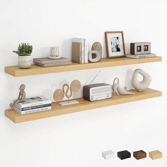 Dreamland 48Inch Floating Shelves for Wall, Rustic Wooden Storage Shelf for Living Room, Kitchen, Farmhouse, Wall Mounted Display Shelving with Invisible Heavy-Duty Metal Bracket, Set of 2 - Oak