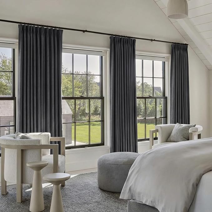 IVAPUPU Linen Pinch Pleated 100% Blackout Curtains for Bedroom - 2 Pages Black Out Grey Curtains 95 Inch Long 2 Panel for Living Room Darkening Thermal Window Curtain Drapes with 16pc Hooks