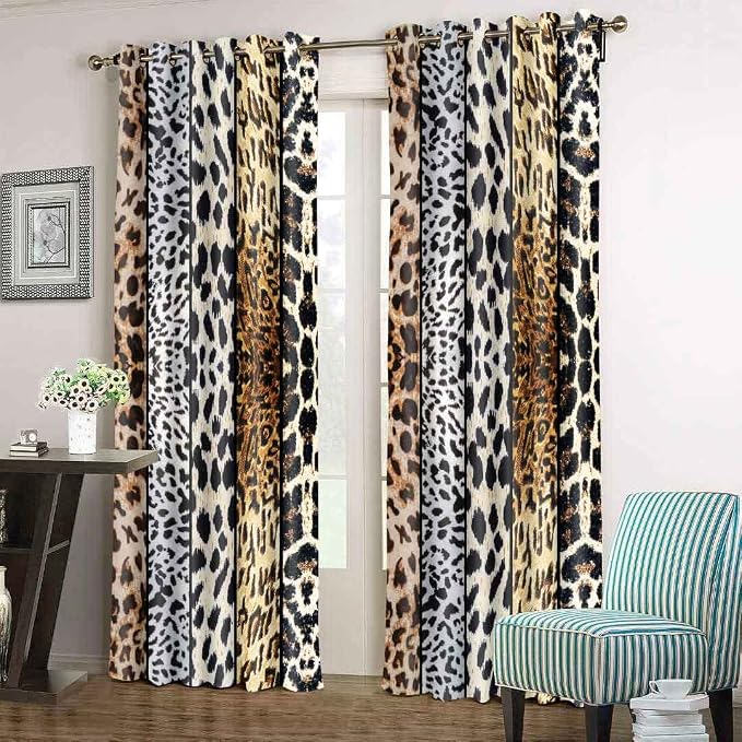 Wild Animals Print Curtain, Room Darkening Thermal Insulated Blackout Leopard Boa Window Drapes with Grommets for Living, Dining, Bedroom, 47.5"x 84", Set of 2 Panels, CLLSSP1415