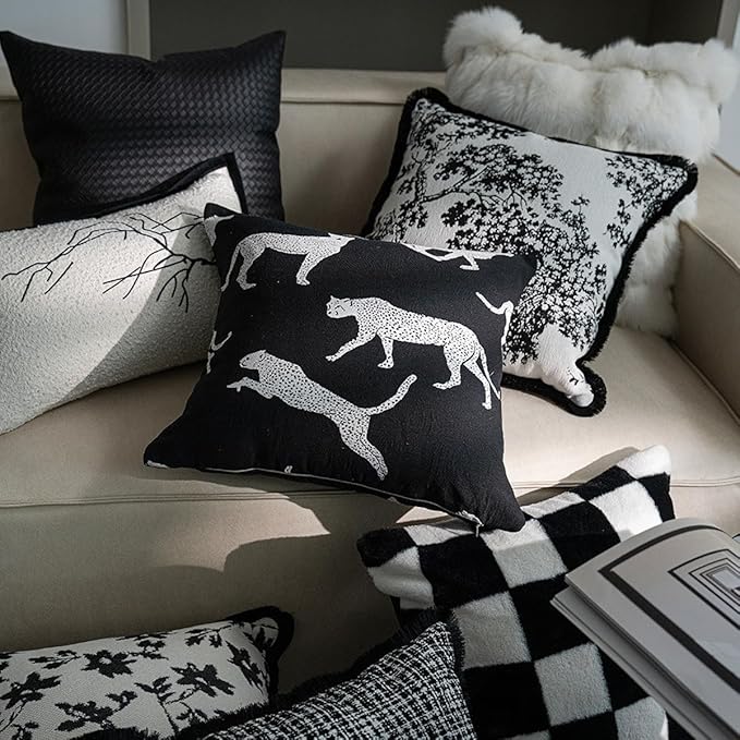 Croker Horse 22x22'' Throw Pillow Cushion Covers - Black Embroidery Leopard Cheetah Luxury Modern Style Couch Sofa Pillow Cover for Living Room Bedroom