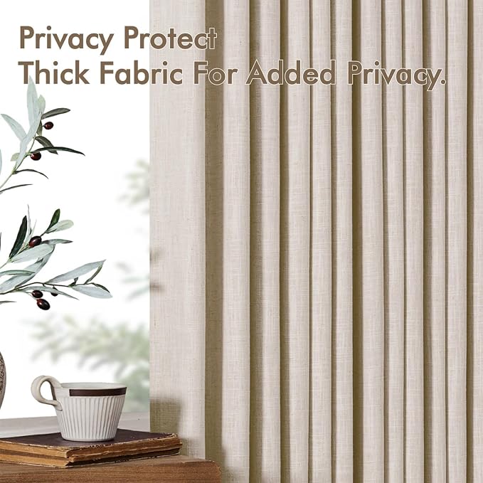 MIULEE Pinch Pleated Thick Linen Curtains 84 Inches Long 2 Panels for Living Room Bedroom, Linen Texture Memory Trained Pleat Drapes Back Tab Semi Sheer Privacy Neutral Ivory Cream Farmhouse Curtains