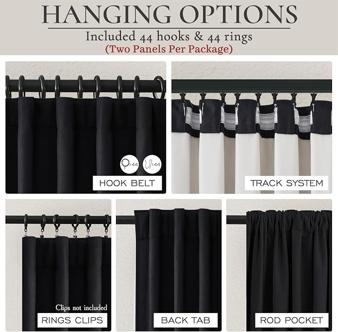 Black Out Curtains 60 Inches Extra Wide Luxury Linen Curtains 96 Inch Length for Living Room, Pleated Farmhouse Bedroom Thermal Heavy Drapes for Winter Thick Large Window 60"W x 96"L 2 Panels