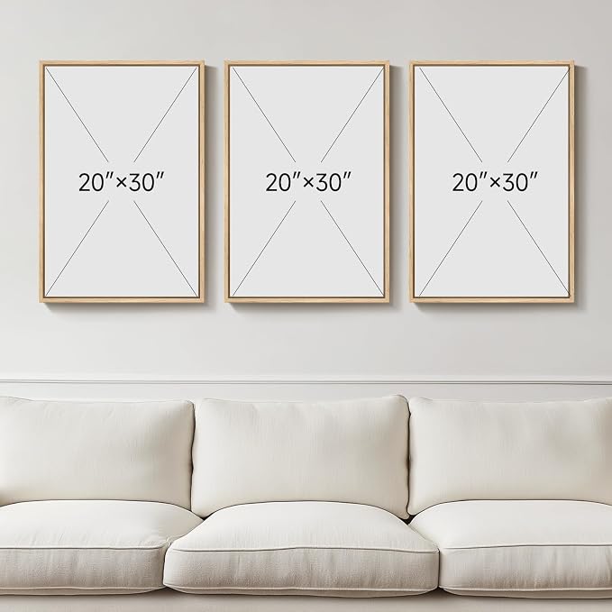 Large Framed Earth Tone Boho Abstract Wall Art for Living Room, 3 Piece Neutral Modern Paintings Prints Canvas Artwork for Walls, Bohemian Pictures Wall Decor for Bedroom Home Office, 20x30 Inch