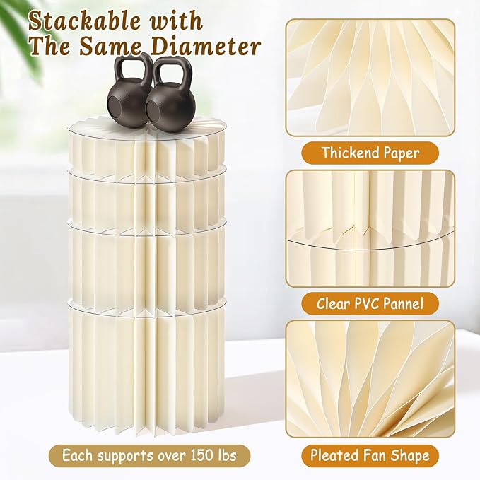 8Pack Buffet Risers Display Stands Foldable Food Risers for Buffet Table Tall Cake Cupcake Stands Cardboard Cylinder Stand Dessert Table Display Set for Catering Jewelry Wedding Party Decor (White)