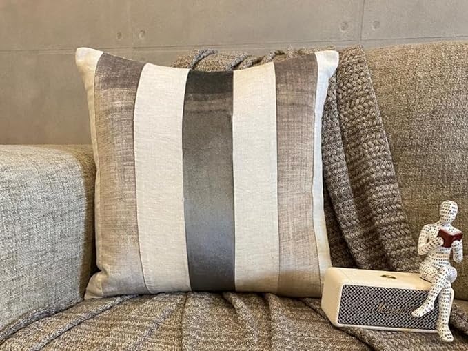 The HomeCentric Decorative Pillow Cover, Grey Pack of 2, 18"x18" (45x45 cm) Throw Pillows, Velvet Patchwork Throw Pillows for Couch, Striped Modern Style Easter - Velvet Band Grey