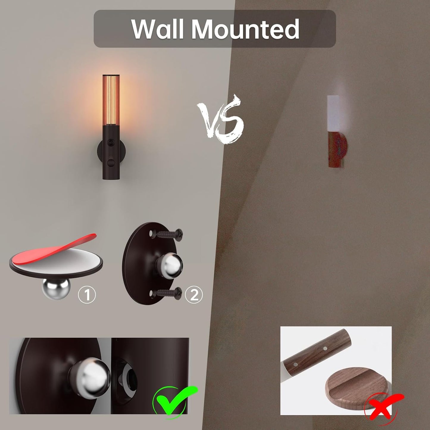 2Pack Motion Sensor LED Night Lights, Rechargeable Battery Operated Indoor Smart Motion Detector Nightlights with 3 Modes&3 Brightness, Auto Body Sensor Dimmable Wall Lamps for Closet Stairway Cabinet