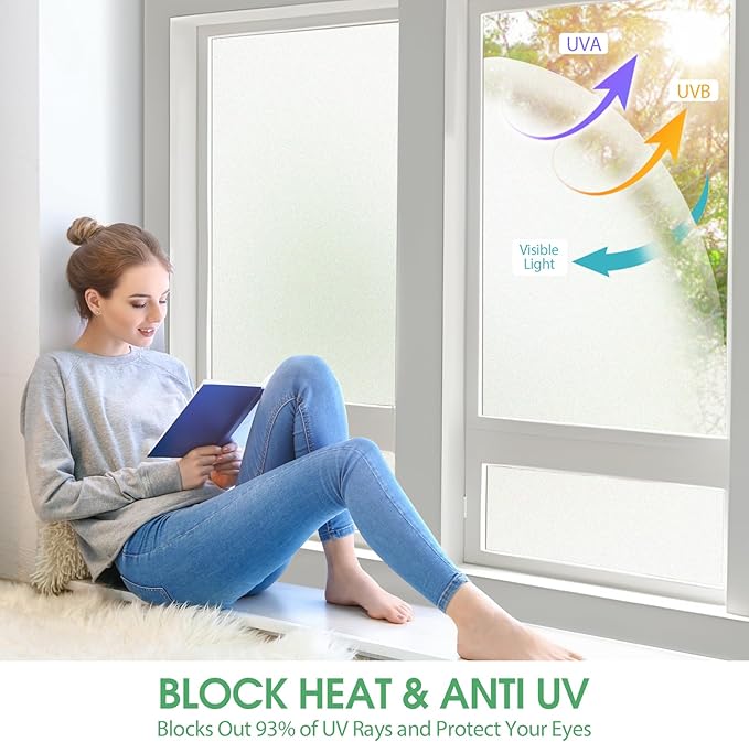 STATINT Frosted Glass Window Film Privacy Sun Blocking UV Protection Window Clings Bathroom Non Adhesive Static Cling Glass Stickers for Home Office, 41.3 Inch X 13.1 Feet