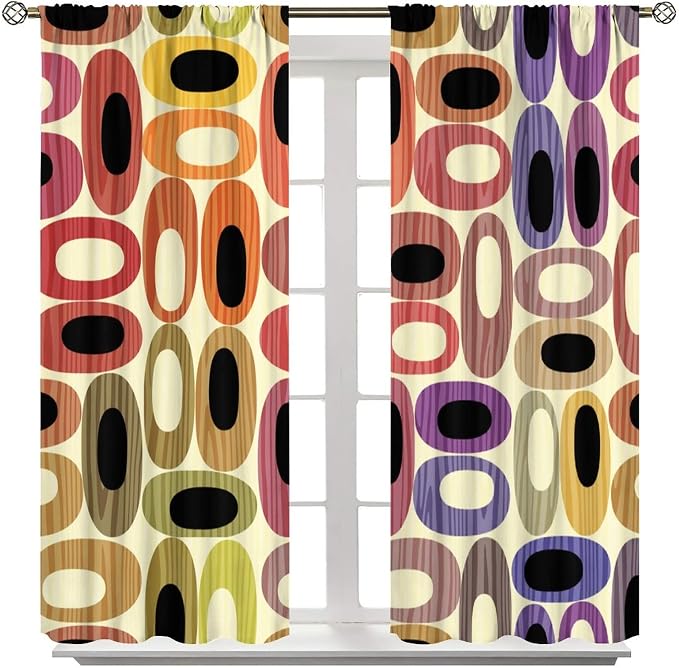 JESTRONRY Abstract Modern Curtains,Mid Century Fifties Modern Retro Colors Pattern Room Darkening Thermal Insulated Window Curtain for Living Room Bedroom Kitchen Bathroom 42x45in
