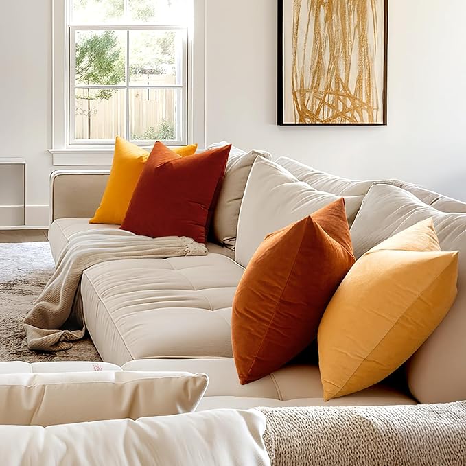 MIULEE Velvet Throw Pillow Covers 16x16 Inch, Pack of 2 - Burnt Orange, Soft Solid Fall Decorative Pillow Covers Cushion Cases Modern Luxury Home Decor for Couch Sofa Bedroom Livingroom
