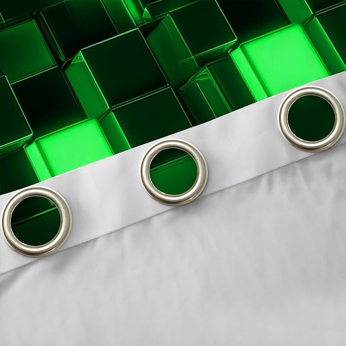 Castle Fairy 3D Green Block Window Curtain | Video Games Window Drapes for Boys Bedroom Decor,Miners Gaming Blackout Curtains Pixel Geometric Grid Living Room Top 2 Panels,42Wx63L