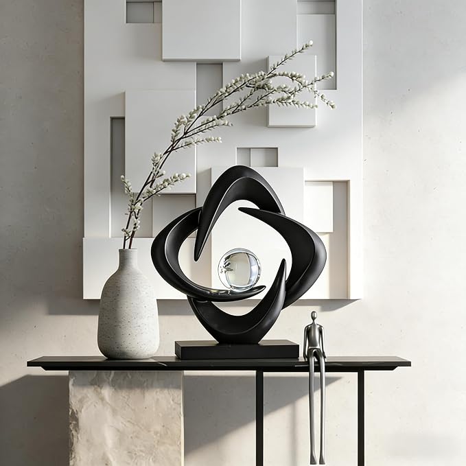 AWNR Gold Abstract Sculpture House Decor Aesthetic - Home Décor Accents for Nightstand, Shelves, Dining Room, Entryway Table, Office, Desk Accessories (Black C)