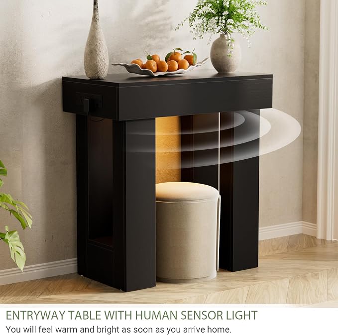 Unikito 32" Entryway Table with Socket and Sensor Light, Narrow Console Table with Storage Behind Couch, Farmhouse Entryway Table for Hallway, Behind the Couch, Living Room
