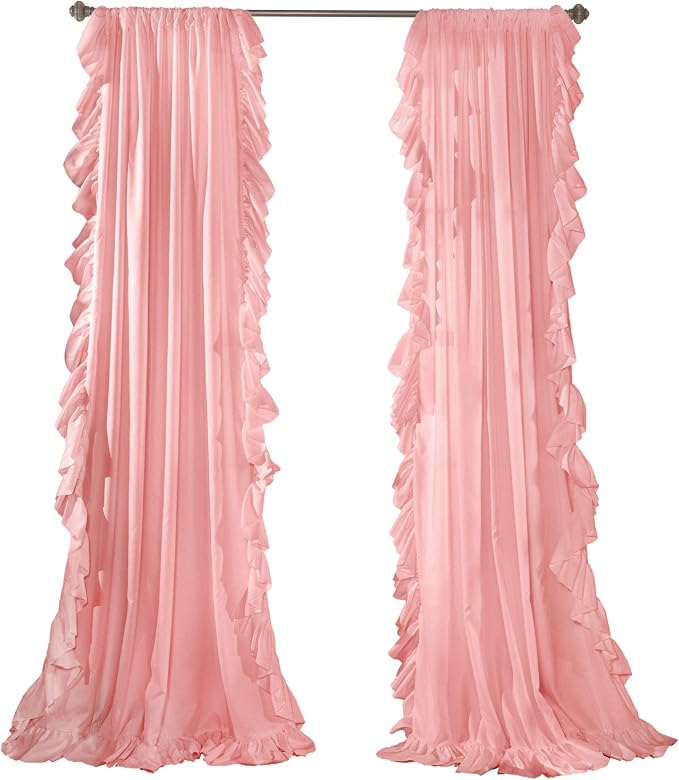 Lush Decor Reyna Ruffle Window Curtain Panel Set, Pair, 54" W x 84" L, Pink - Flowy Curtain Set - Romantic Ruffle Curtains for Bedroom, Living room, or Dining Room - Farmhouse & Cottage Home Decor