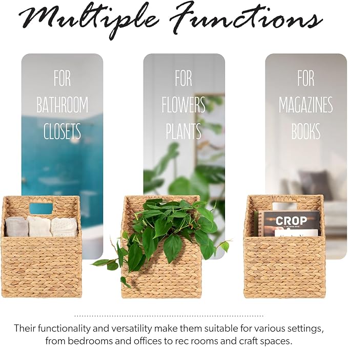Wicker Hanging Storage Basket (10,5"Lx6,5"Wx13"H), Set of 2 Wall Baskets, Water Hyacinth Baskets, Wall Decor Hyacinth Basket Hanging for Organizing Files, Mails, Books, Magazine,...