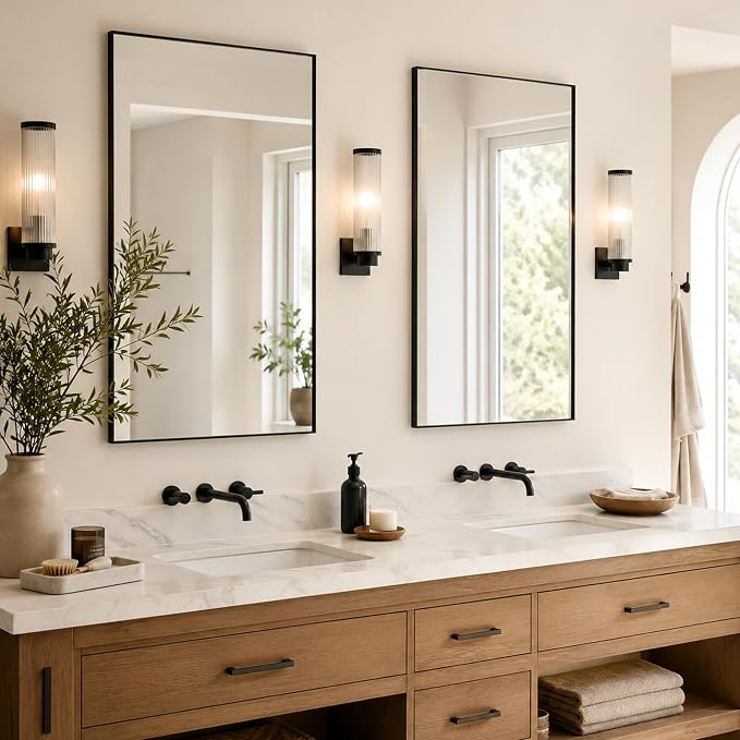 24"x36" Matte Black Framed Rectangle Bathroom Vanity Wall Mirror | Over-Sink Vanity Mirror, Slim Metal Frame, Entryway or Dresser Use, Vertical/Horizontal Mount, Tempered Glass