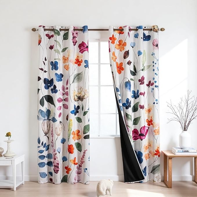 Floral 100% Blackout Curtains 108 inch Long 2 Panels Set for Bedroom Vintage Patterned Black Out Curtain Thermal Insulated Light Blocking Privacy Protect Window Drapes for Living Room 52 x 108 inch